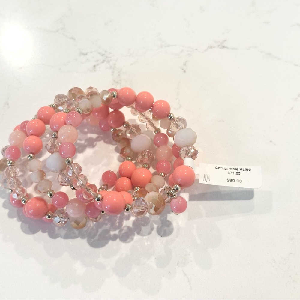 NWT Neiman Marcus Coral Pink Multi-Bead Stretch Bracelet - Picture 4 of 5